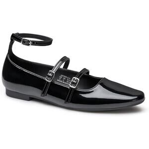 Trary Womens Size 6.5 Black Flats Closed Square Toe Ankle Buckle Straps Shoes